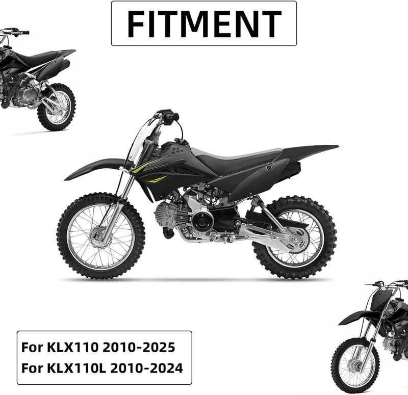 BAOUFF Plastics Kit for KLX110,Dirt Bike Fairing Body Work Set Mudguard with Number Plate for Pit Bike KLX 110 2010-2025/KLX 110L 2010-2024 Black - Image 2